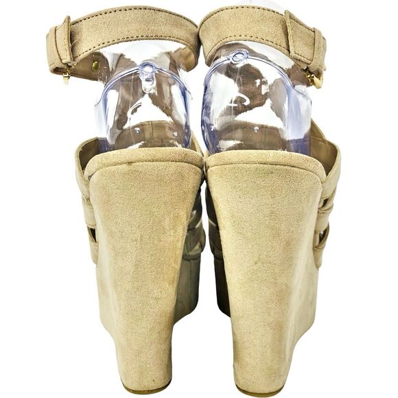 G by Guess Hampton Faux Suede Platform Wedge Sandal Size 9.5 Beige Light Tan - Picture 3 of 11